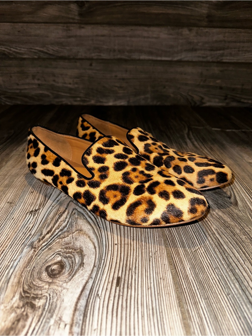 J. Crew Women’s Leopard Print Calf Hair Slip-On Loafers - Brown Flats Size 9.5 - Picture 1 of 7